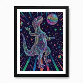 Dancing Party Dinosaur With Disco Ball Art Print