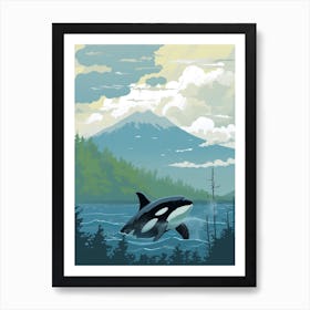 Graphic Design Style Orca Whale And Mountain With Clouds Art Print