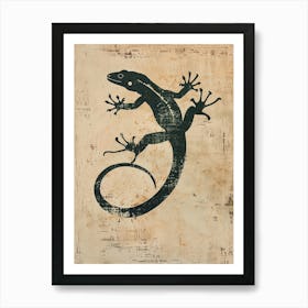 Forest Green Moorish Gecko Lizard Block Print 3 Art Print