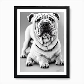 Chinese Shar Pei B&W Pencil Dog Art Print