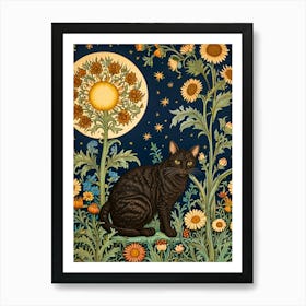 William Morris Black Cat In Sunflowers Art Print