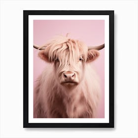 Pastel Pink Portrait Of Highland Cow 3 Art Print