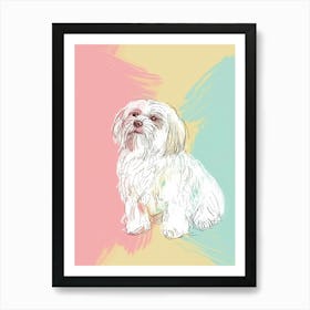 Havanese Dog Pastel Line Painting 2 Art Print