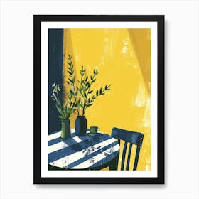 Green Flowers On A Table   Contemporary Illustration 1 Art Print