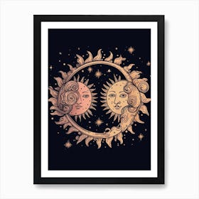 The Sun Moon Faces Celestial Art 2 Art Print