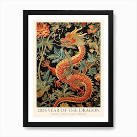 Lunar Year Of The Dragon 2024 Dragon Art Chinese Zodiac With Flowers Art Print