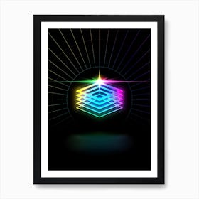 Neon Geometric Glyph in Candy Blue and Pink with Rainbow Sparkle on Black n.0132 Art Print