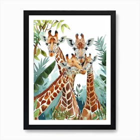 Giraffe Family Watercolour 1 Art Print