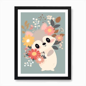 Cute Kawaii Flower Bouquet With A Playful Possum 1 Art Print