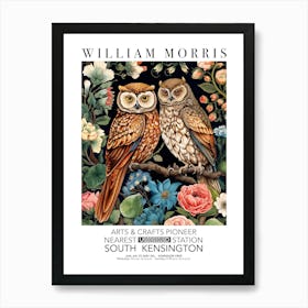 William Morris Print Owl Couple Valentines Mothers Day Gift Art Print