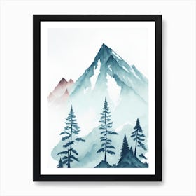 Mountain And Forest In Minimalist Watercolor Vertical Composition 68 Art Print