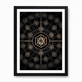 Geometric Glyph Radial Array in Glitter Gold on Black n.0427 Art Print