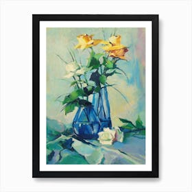 A bouquet of yellow roses in a vase 1 Art Print