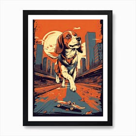 Beagle Dog Skateboarding Illustration 4 Art Print