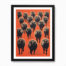 Sheep, Woodblock Animal  Drawing 4 Art Print