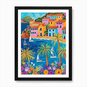 Kitsch Colourful South Of France Coastline 4 Art Print