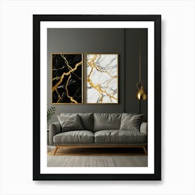 Gold And Black Marble Wall Art 1 Art Print