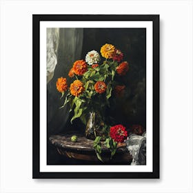 Baroque Floral Still Life Zinnia 1 Art Print