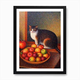 Bouvardia With A Cat 3 Pointillism Style Art Print