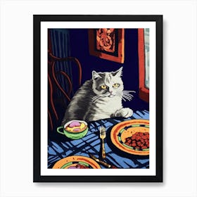 White Cat And Pasta 4 Art Print