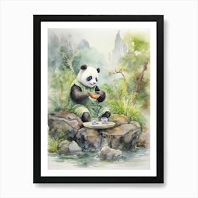 Panda Art Knitting Watercolour 2 Art Print