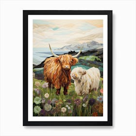 Patchwork Highland Cattle Art Print