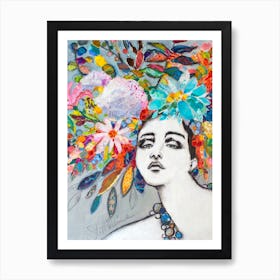 Fashion Plate Floral Female Sketch In Colors Art Print