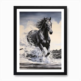 A Horse Oil Painting In Punalu U Beach Hawaii, Usa, Portrait 3 Art Print