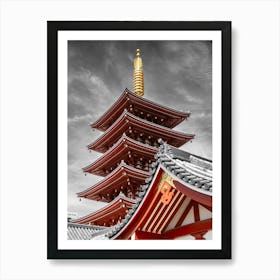 Beautiful Pagoda Of Sensoji Temple Tokyo In Colorkey Art Print