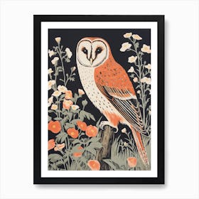 Vintage Bird Linocut Barn Owl 2 Art Print