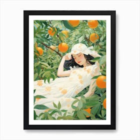 Girl In An Orange Tree Art Print