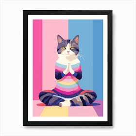 Cat Yoga pose colourful illustration Art Print