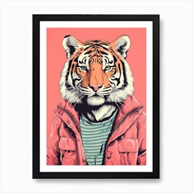 Tiger Illustrations Wearing A Red Jacket 6 Art Print