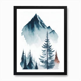 Mountain And Forest In Minimalist Watercolor Vertical Composition 285 Art Print