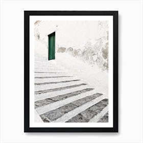 White Stairs With Green Door Art Print