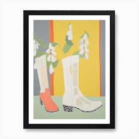 A Painting Of Cowboy Boots With Snapdragon Flowers, Pop Art Style 4 Art Print