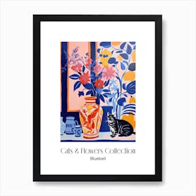 Cats & Flowers Collection Bluebell Flower Vase And A Cat, A Painting In The Style Of Matisse 3 Art Print