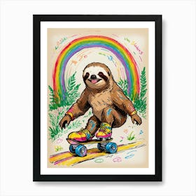 Sloth On A Skateboard 1 Art Print