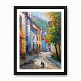 Painting Of A Street In Prague With A Cat 1 Impressionism Art Print