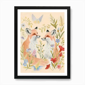 Folksy Floral Animal Drawing Fox 9 Art Print