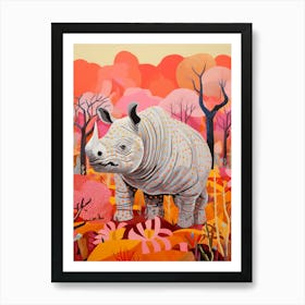 Floral Orange & Pink Abstract Rhino 1 Art Print