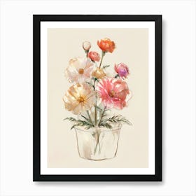 Watercolor Flowers In A Vase Art Print