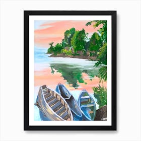 Boats At Sunset Art Print