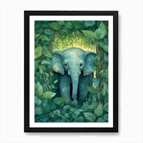 Baby Elephant In The Jungle Watercolour 3 Art Print