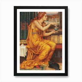 The Love Potion 1908 by Evelyn de Morgan (1855-1919) Remastered in HD Medieval Style Pre-Raphaelite- The Model was Jane Morris - A Witch Pours a Love Potion Whilst a Black Cat Familiar Rests at Her Feet - Sorceress Witchcraft Pagan Wicca Tarot Zodiac Famous Ancient Vintage Art Print