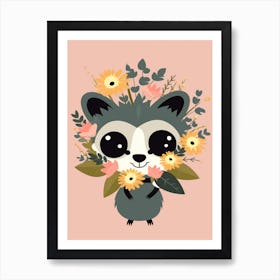 Cute Kawaii Flower Bouquet With A Hissing Possum 1 Art Print