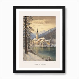 Vintage Winter Poster Lake Bled Slovenia 1 Art Print