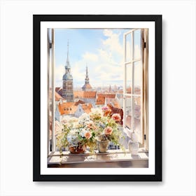 Window View Of Bratislava Slovakia In Autumn Fall, Watercolour 2 Art Print