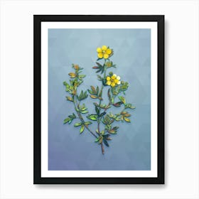 Vintage Yellow Buttercup Flowers Botanical Art on Summer Song Blue n.0545 Art Print