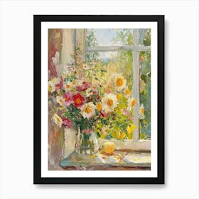 Anemone Flowers On A Cottage Window 2 Art Print